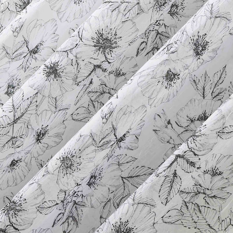 Gray & White Poppy Print Rod Pocket Sheer Curtain Panel, 84"