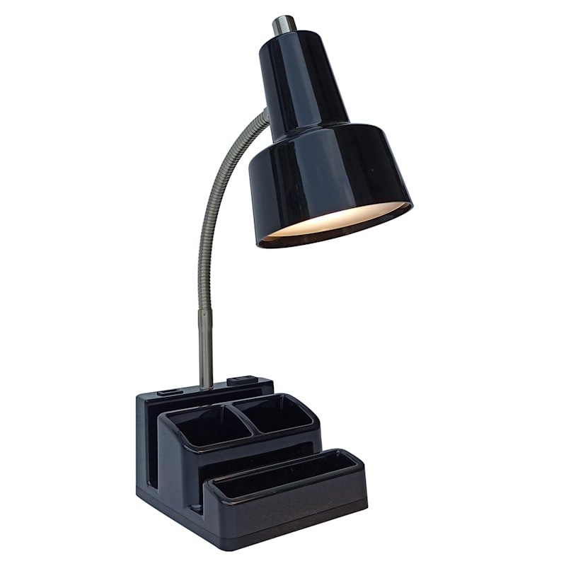 Black Task Lamp with Organizer, 15"