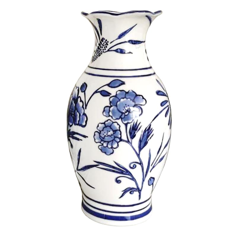 Providence Blue & White Floral Ceramic Vase, 8.5