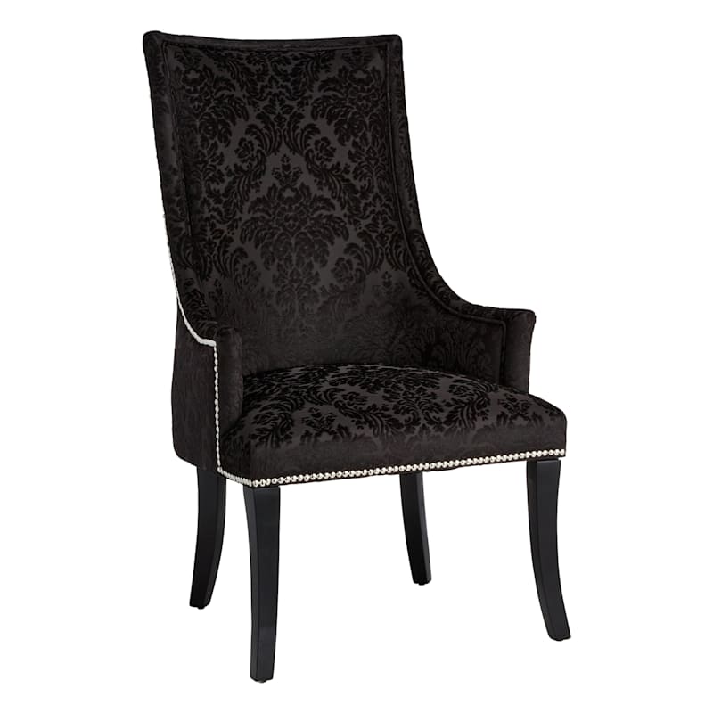 Providence Chatham Damask Velvet Accent Chair, Black