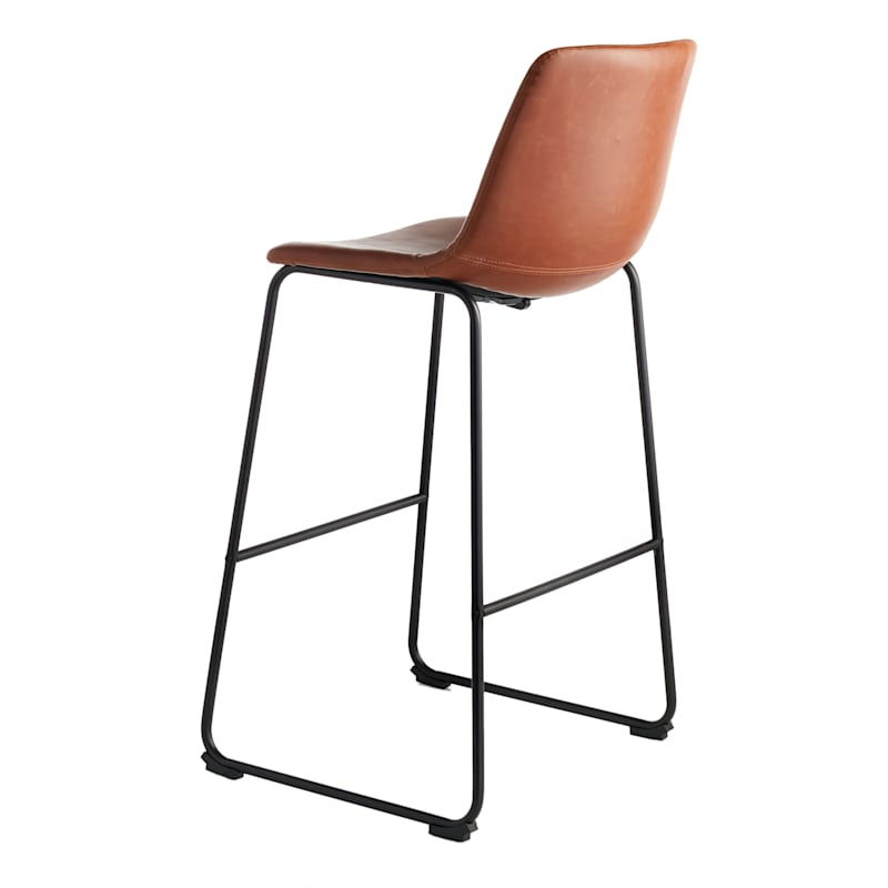 Drake Modern Faux Leather Industrial Barstool, Cognac