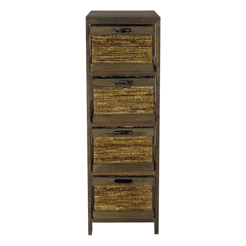 4-Tier Brown Wooden Shelf with Maize Drawers