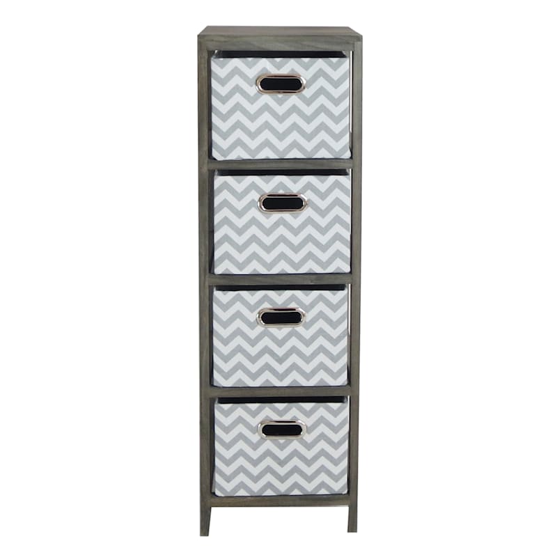 4-Tier Wooden Shelf with Gray Chevron Drawers