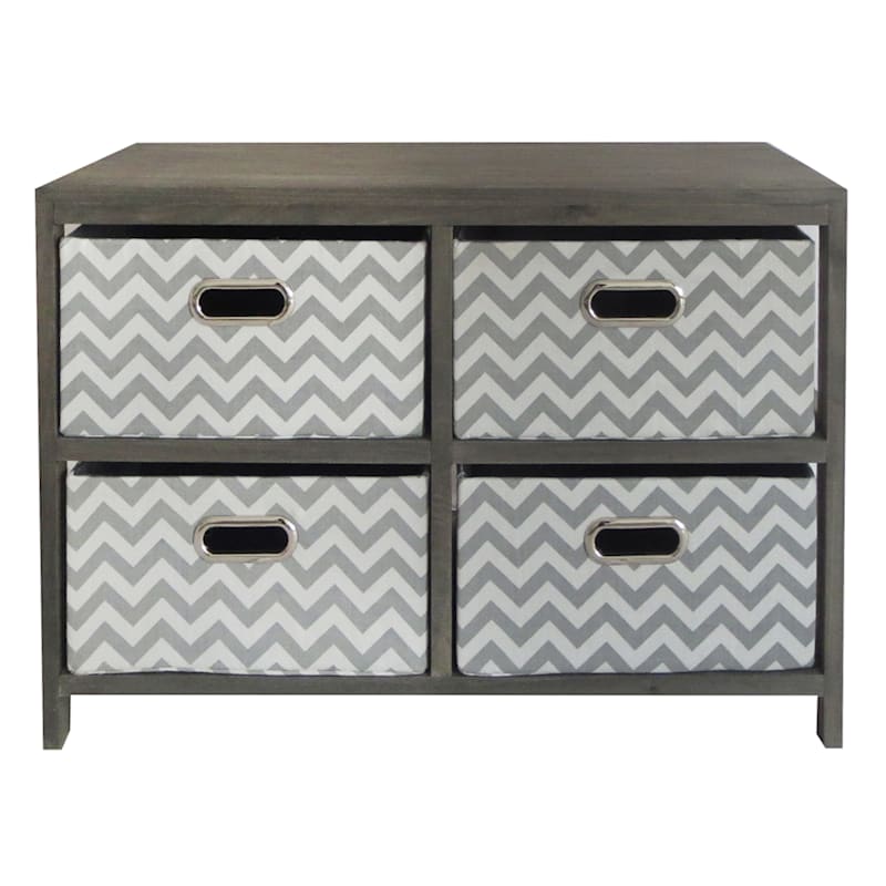2-Tier Wooden Shelf with Gray Chevron Drawers