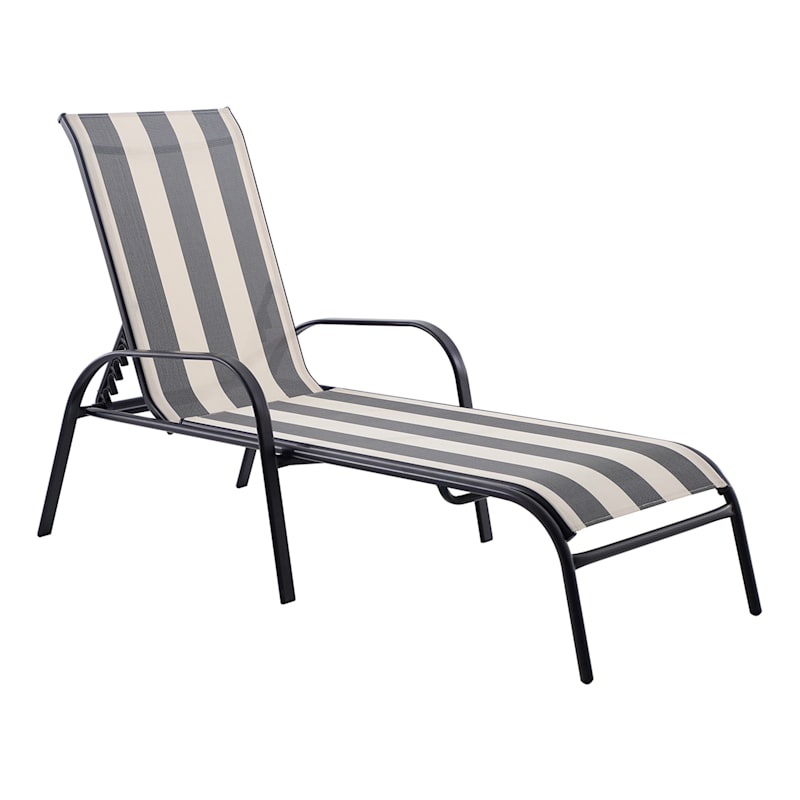 Laila Ali Stackable Black & White Striped Sling Outdoor Chaise Lounge Chair