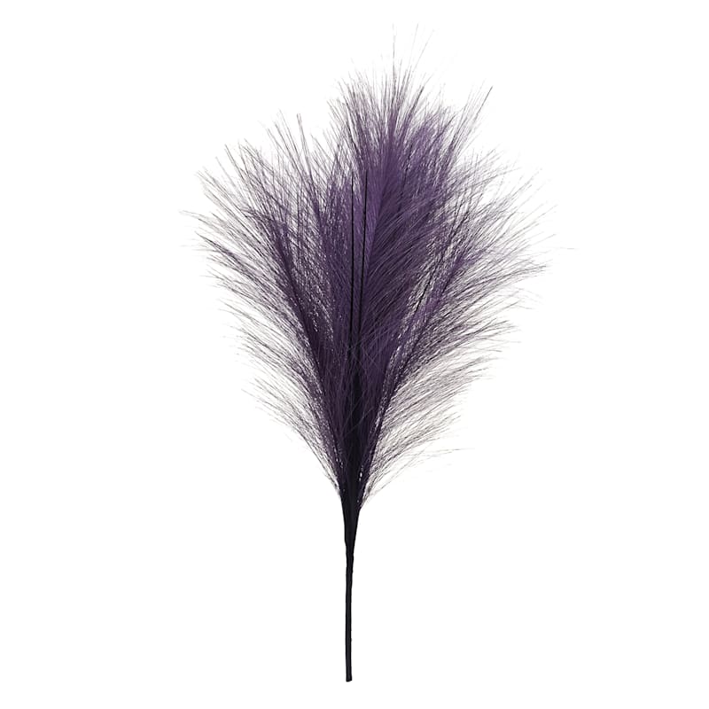 Dark Plum Purple Large Pampas Grass Plume Faux Single Wired Stem