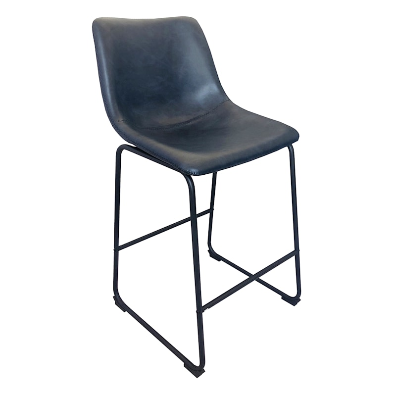 Drake Navy Blue Faux Leather Counter Stool