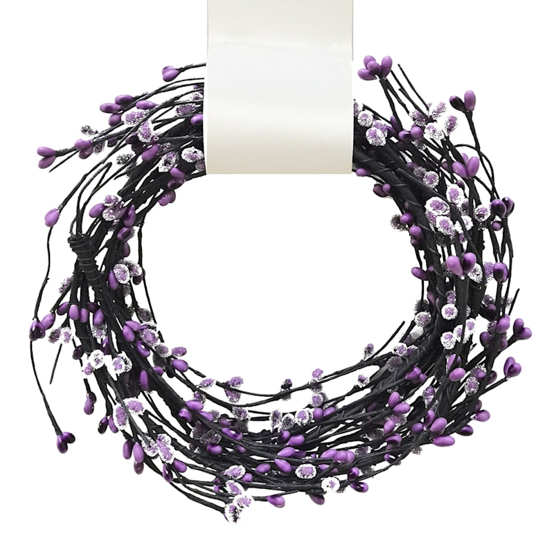 Black with Purple Berries Coiled Halloween Garland, 5'