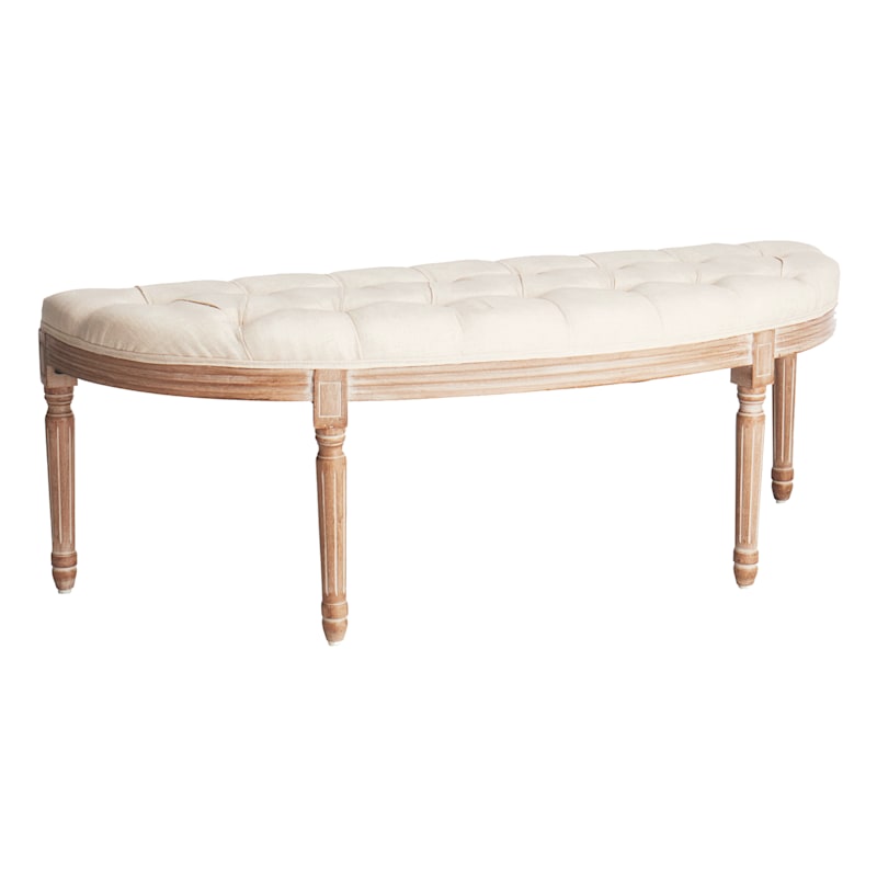 Lourdes Tufted Curved Bench, Neutral