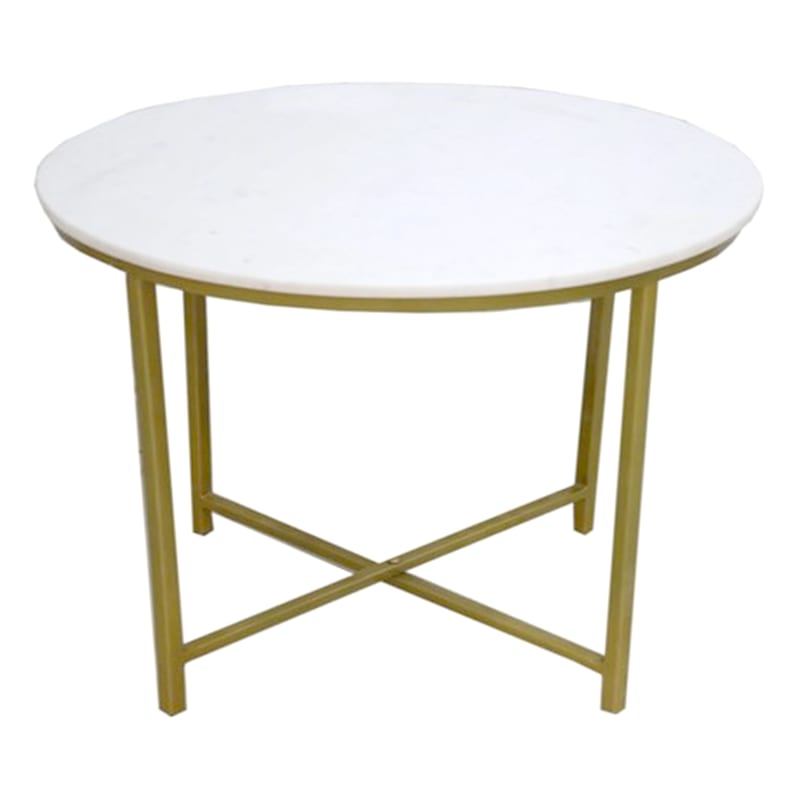 Round Gold Coffee Table with Marble Top