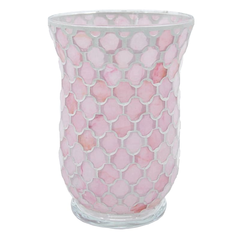 Grace Mitchell Pink Mosaic Glass Hurricane Candle Holder, 8"