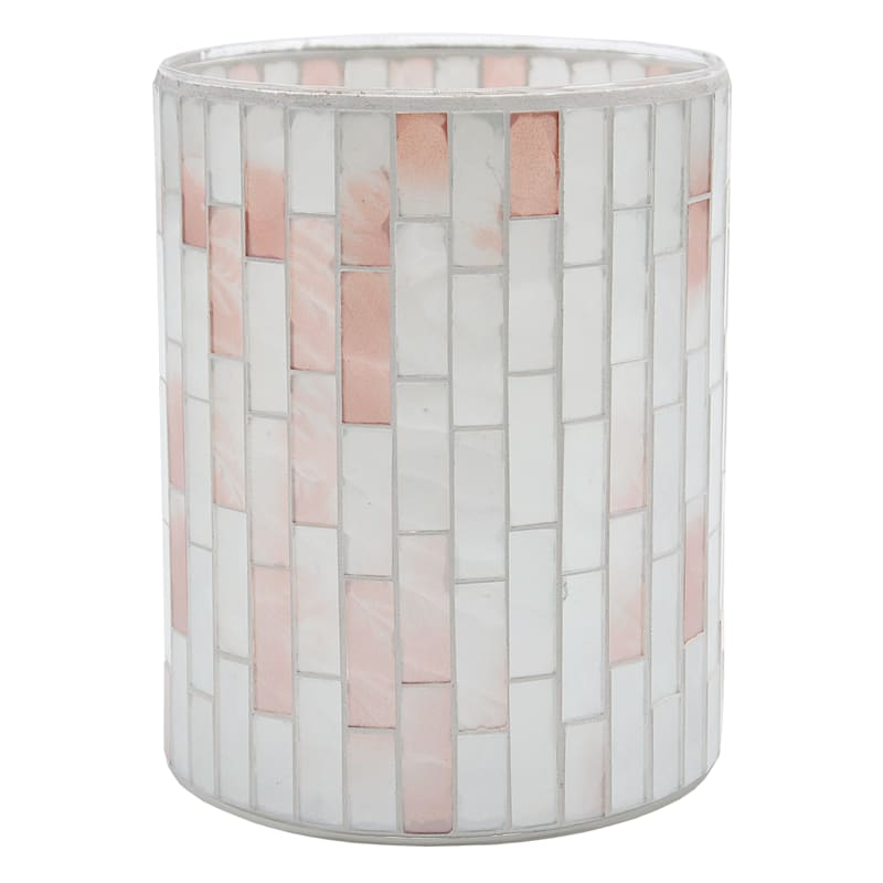Ivory Mosaic Hurricane Candle Holder, 6"