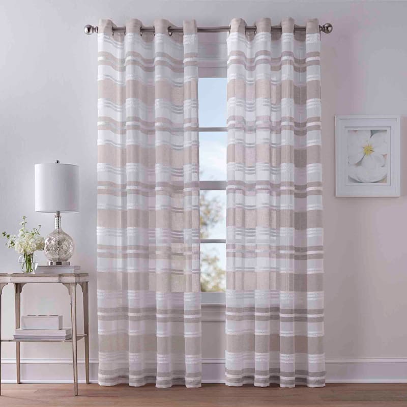 Dakota Taupe Tufted Striped Sheer Grommet Curtain Panel, 84"