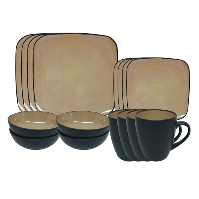 16-Piece Soft Square Ceramic Dinnerware Set, Neutral