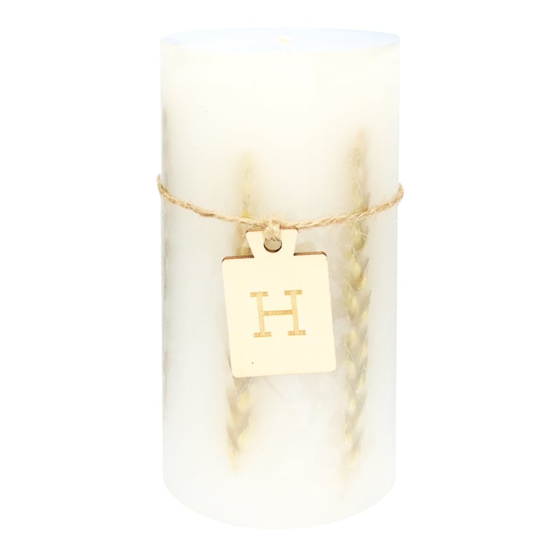 Honeybloom Wheat Embedded Unscented Pillar Candle, 6"