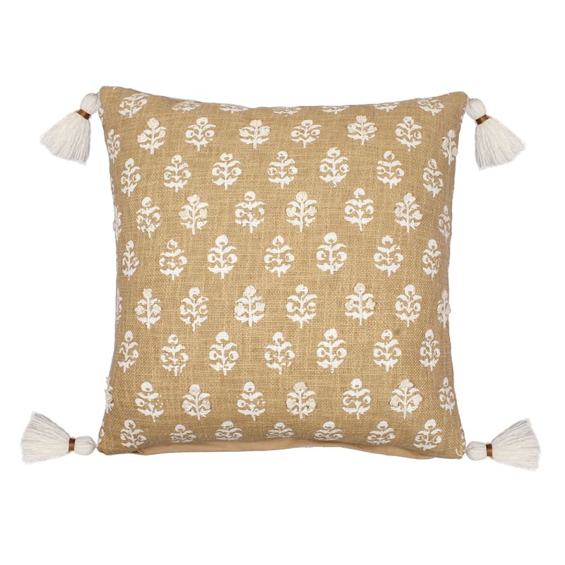 Honeybloom Yellow Embroidery Throw Pillow, 20"