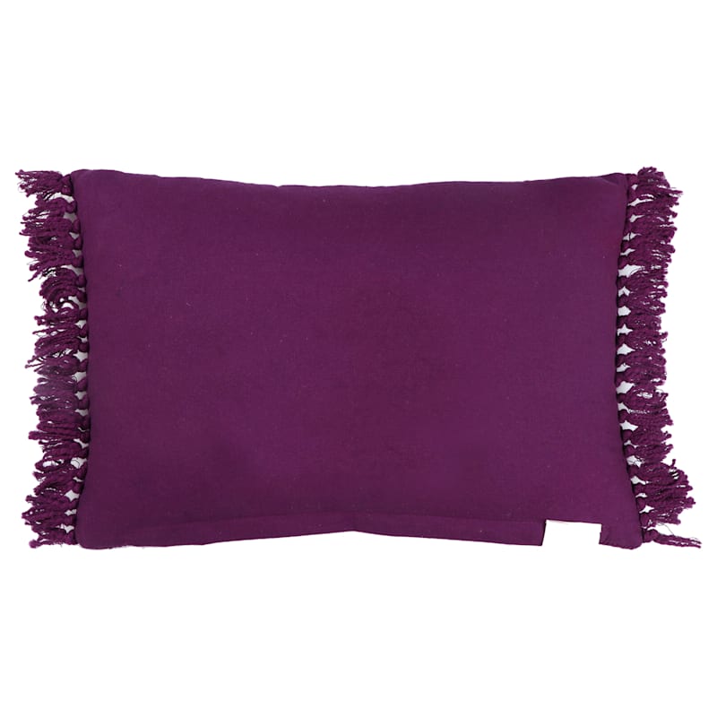Textured Purple Throw Pillow with Fringe, 14x20