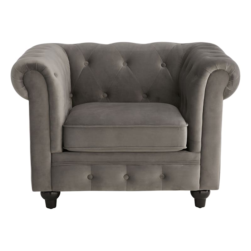 Chesterfield Grey Velvet Tufted Chair | At Home