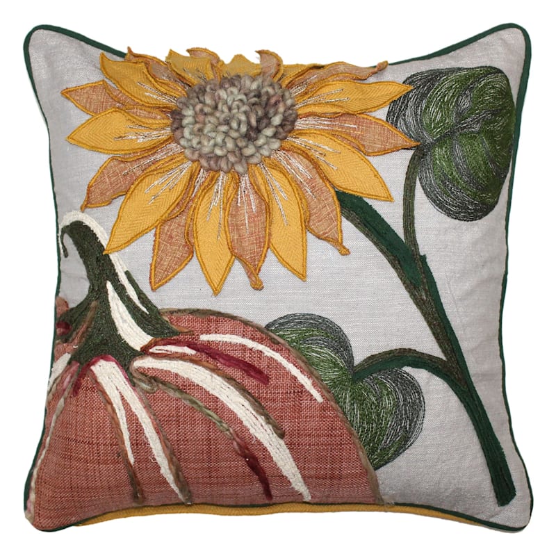 C&F Home 16 x 16 Pumpkins Sunflower Chain Stitch Fall Throw Pillow