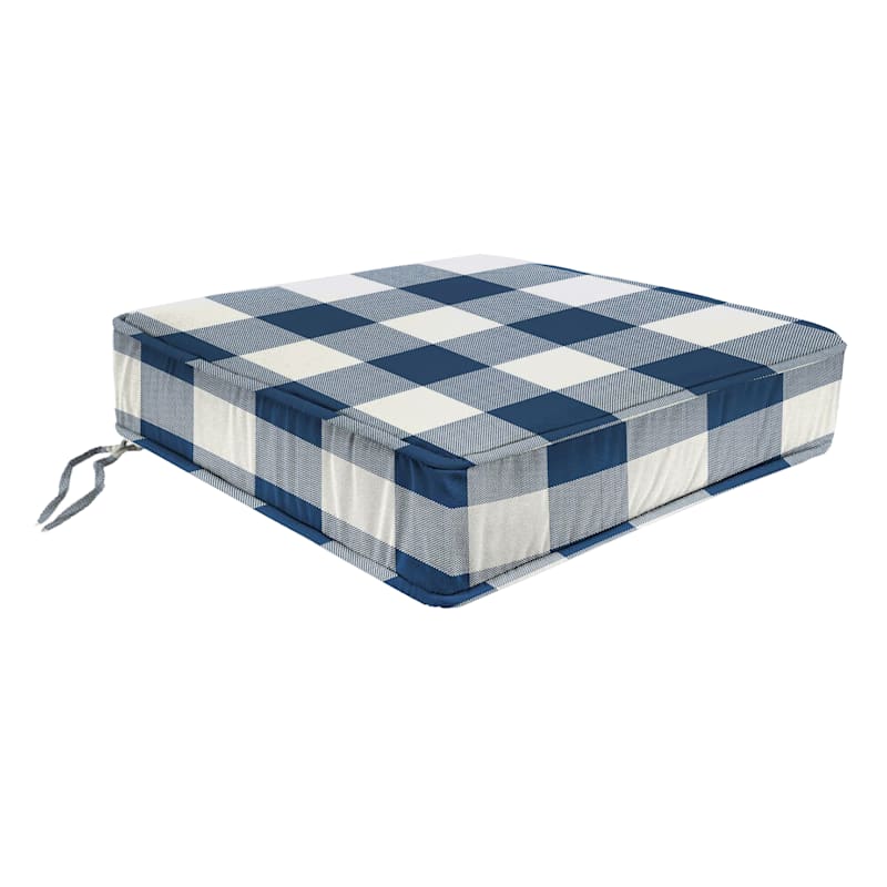 Navy Buffalo Check Outdoor Gusseted Deep Seat Cushion | At Home