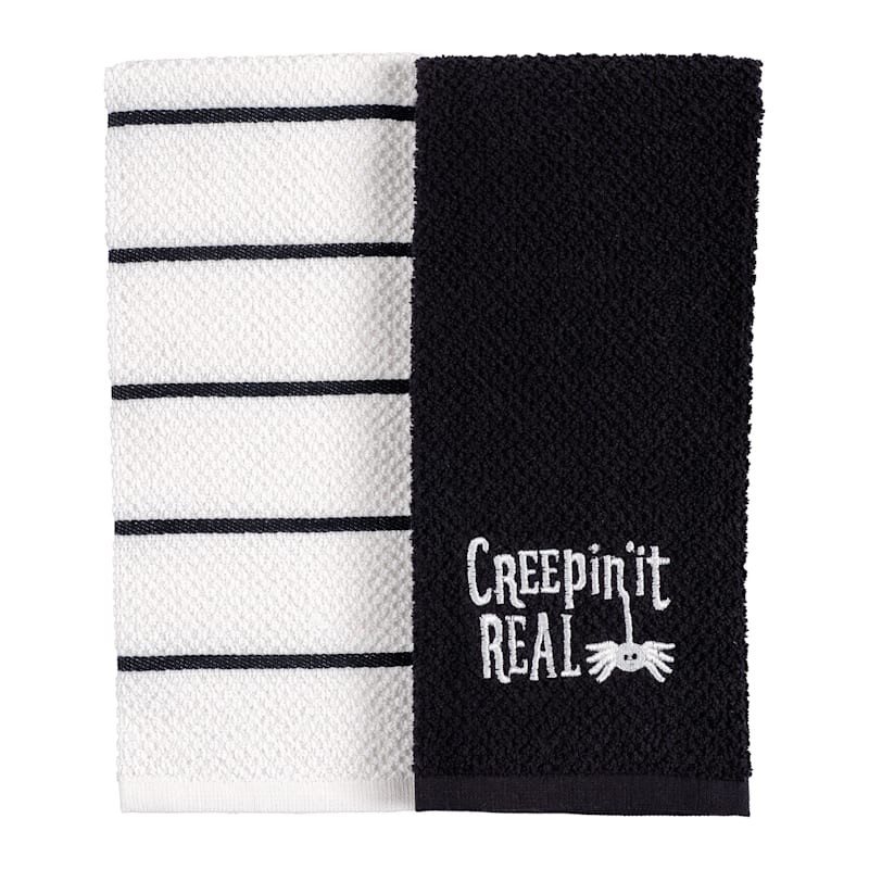Set of 2 Black Creep It Real Halloween Kitchen Towels | At Home