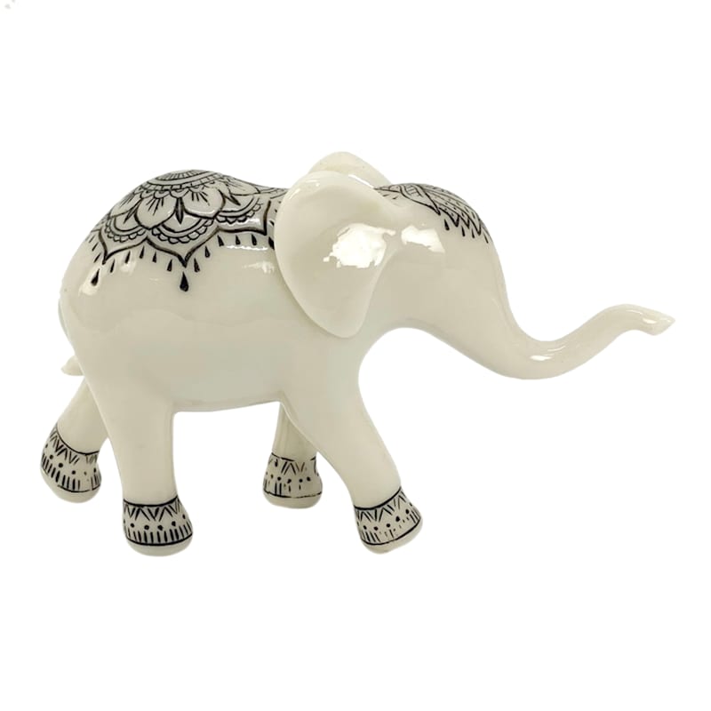 Found & Fable Black & White Patterned Elephant Figurine, 5