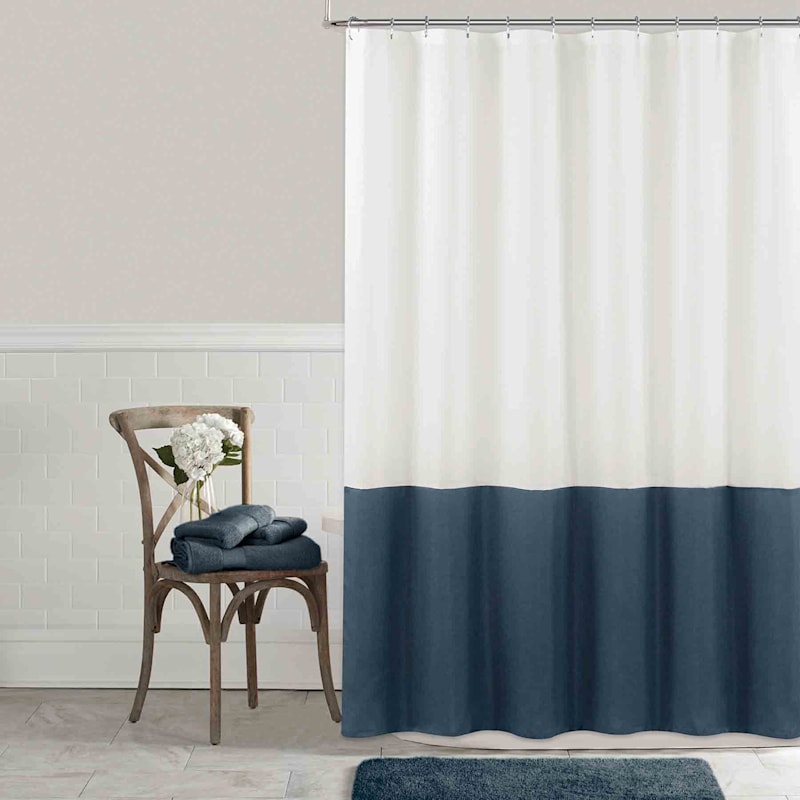 Blue Colorblock Striped Shower Curtain