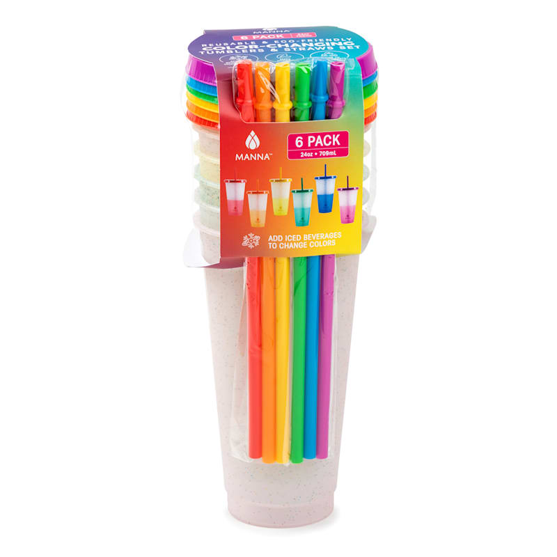 24oz New Single-layer Plastic Color Changing Christmas Cup Straw