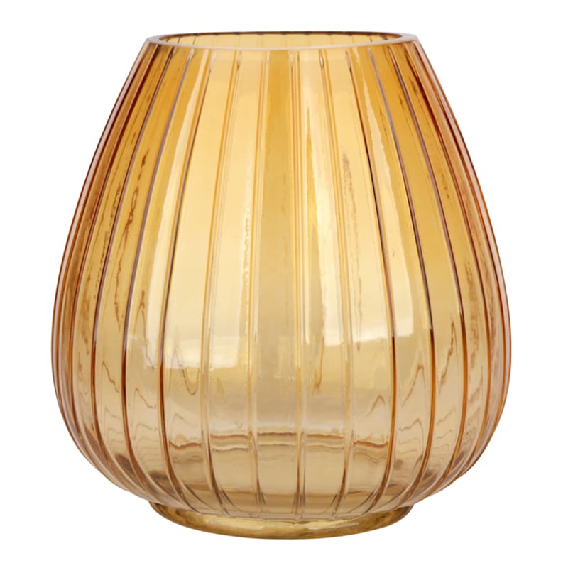 Ty Pennington 6X6 Amber Glass Rib Vase At Home