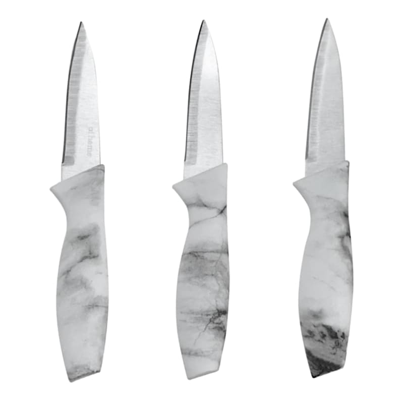 6 Piece Marble Look Handle Knife& Sheath Set, White, Plastic Sold by at Home