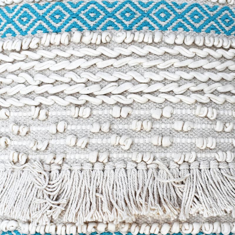 Light Blue Diamond Fringe Throw Pillow, 18"