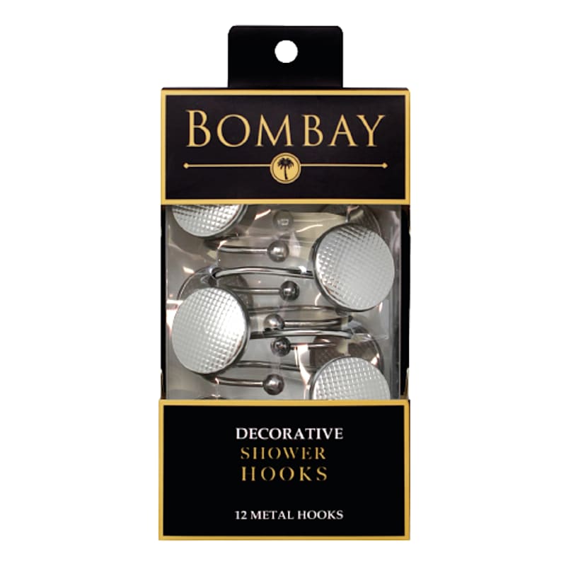 12Piece Round Embossed Satin Nickel Shower Curtain Hooks