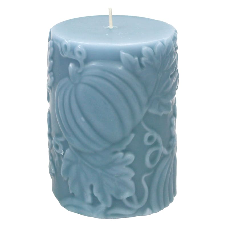 Grace Mitchell Blue Pumpkin Embossed Pillar Candle, 4"