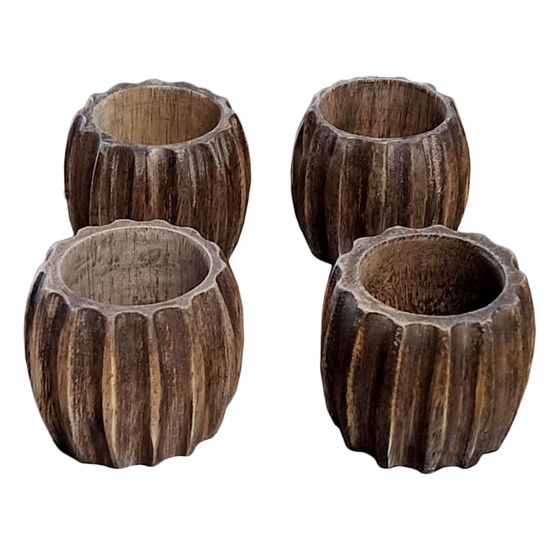 Set of 4 Black Wooden Napkin Rings Sold by at Home