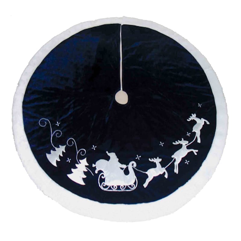 Blue Santa Sleigh Velvet Tree Skirt 48in Christmas Indoor Decor At Home