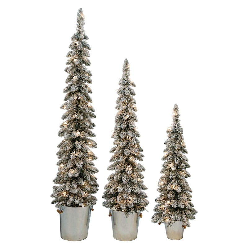 A22 Set Of 3 Pre Lit Flocked Potted Christmas Tree At Home