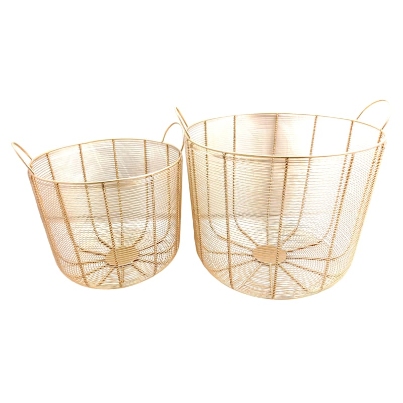 Large gold wire basket for blankets sale