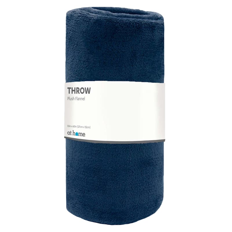 Solid Navy Plush Throw Blanket, 50x60