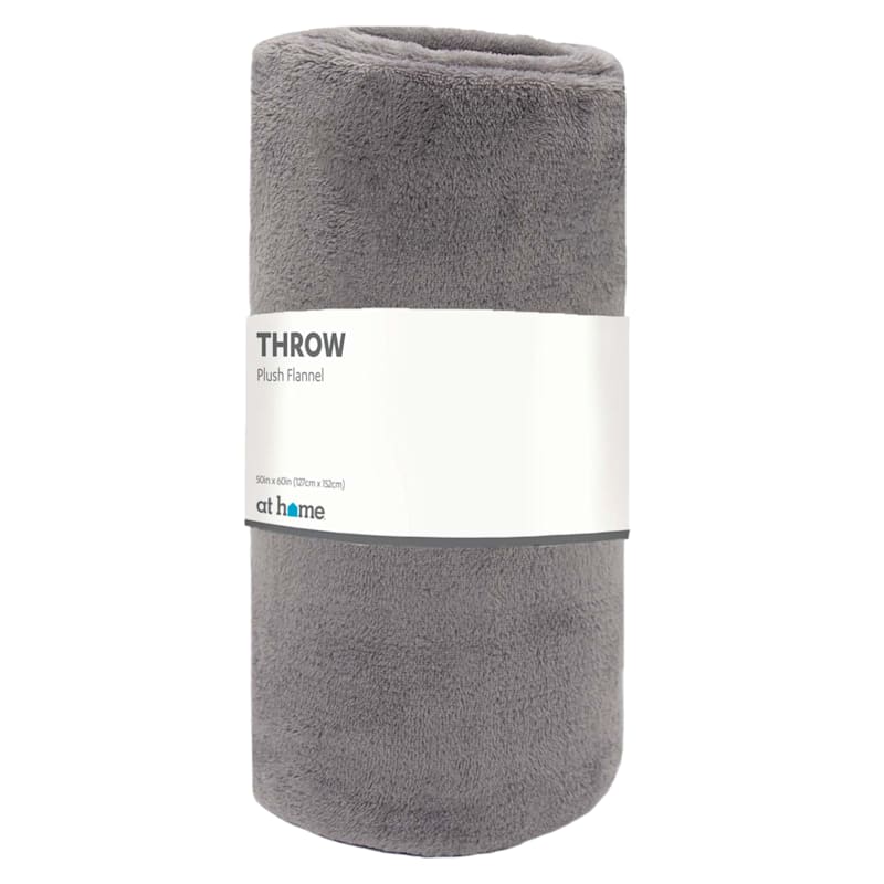 Solid Grey Plush Throw Blanket, 50x60