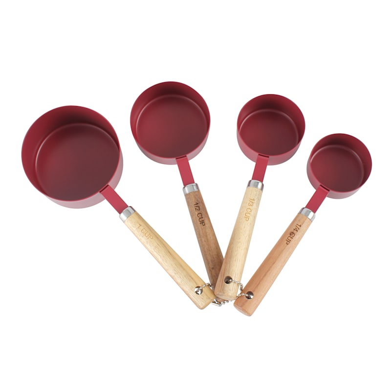 Honeybloom Red Plastic Measuring Cups with Wood Handle