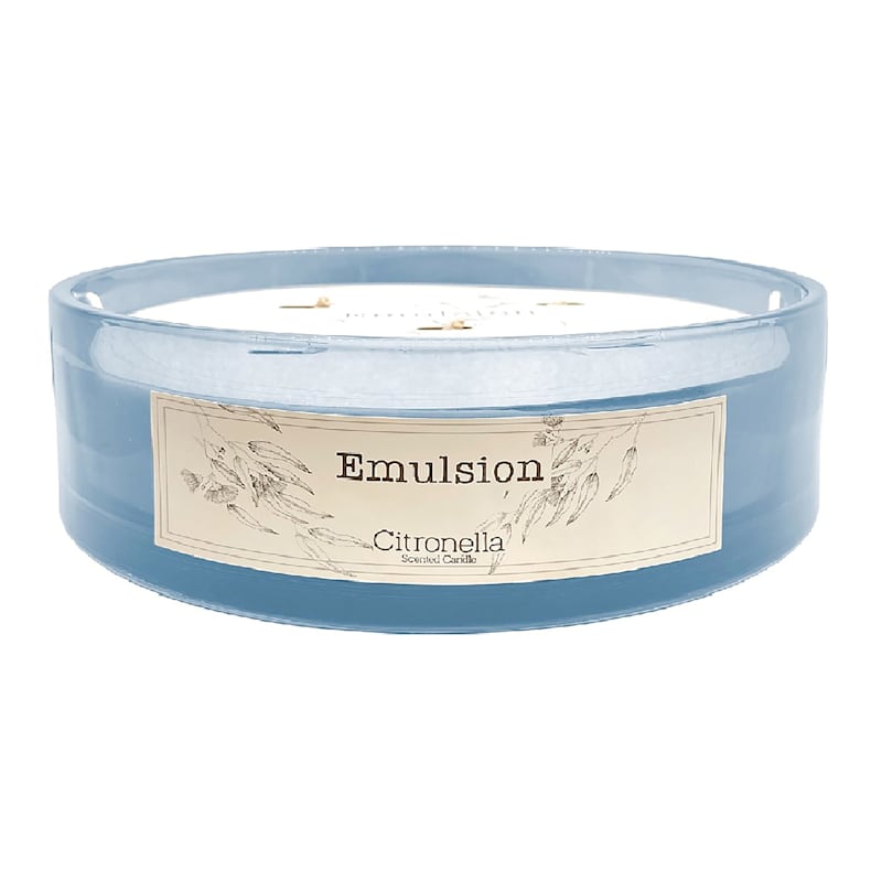 Emulsion Blue Glass Citronella Candle, 56oz