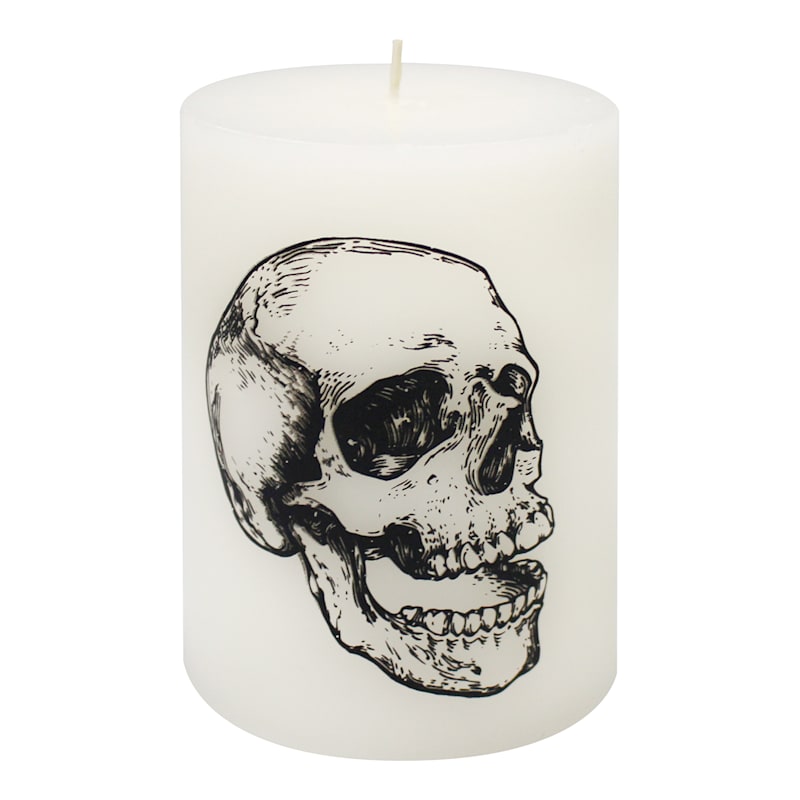 Halloween Skull Pillar Candle, 4" | At Home