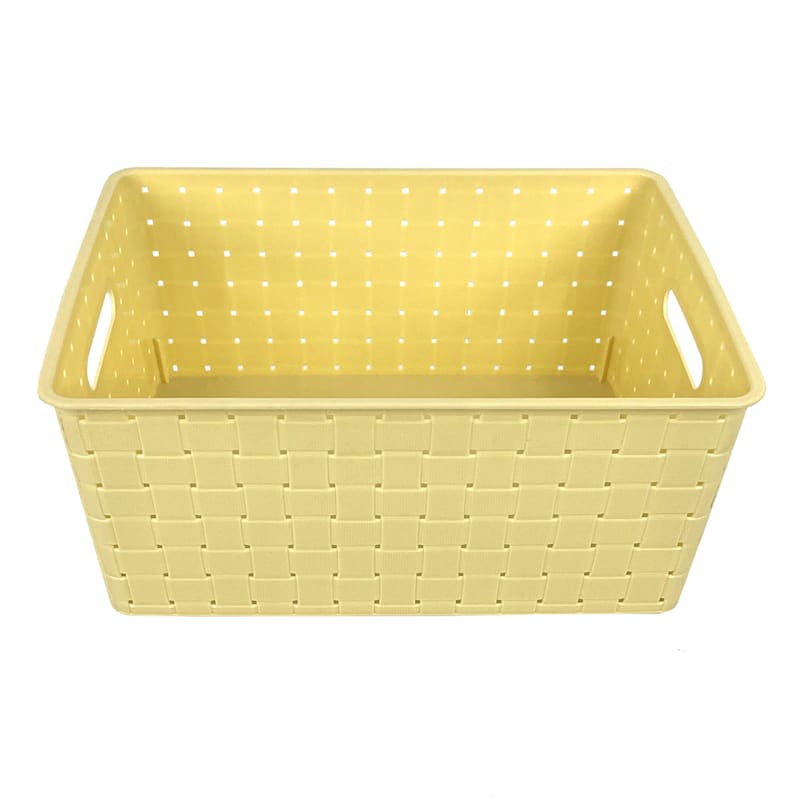 Tiny Dreamers Strap Design Weave Basket, Popcorn Yellow