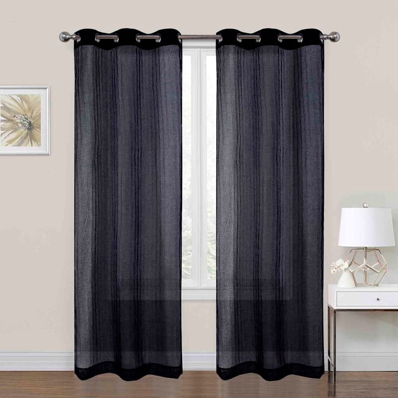 2-Pack Black Crushed Sheer Grommet Curtain Panels, 84
