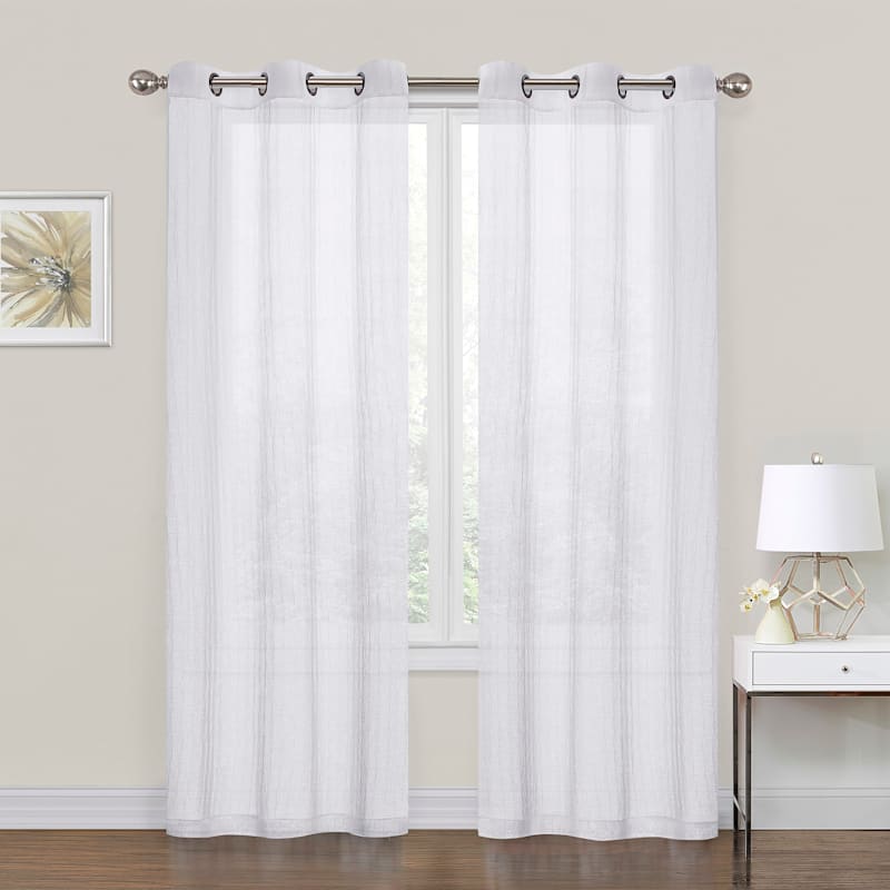 2-Pack White Crushed Sheer Grommet Curtain Panels, 84"