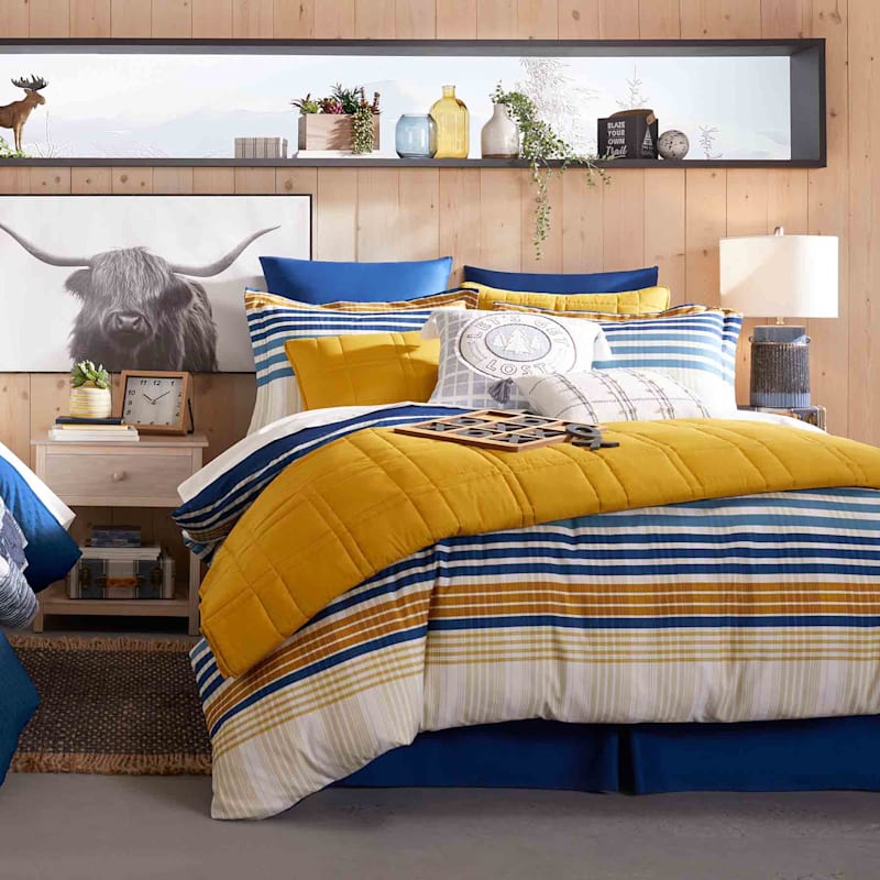Ty Pennington 8-Piece Madras Blue & Yellow Plaid Comforter Set, Queen
