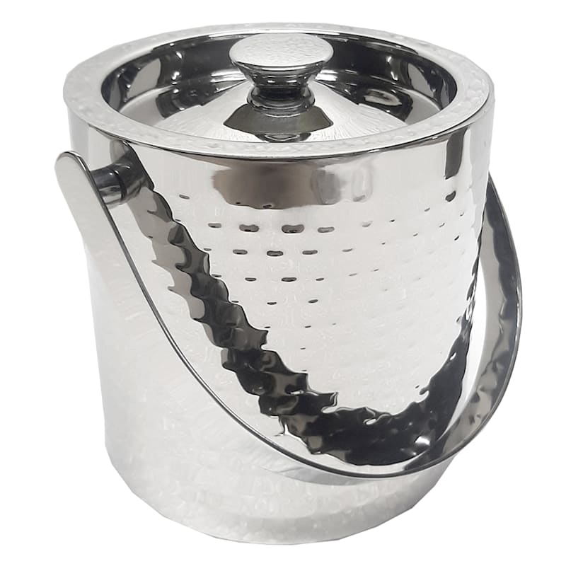 Hammered Stainless Steel Ice Bucket Set, 2qt