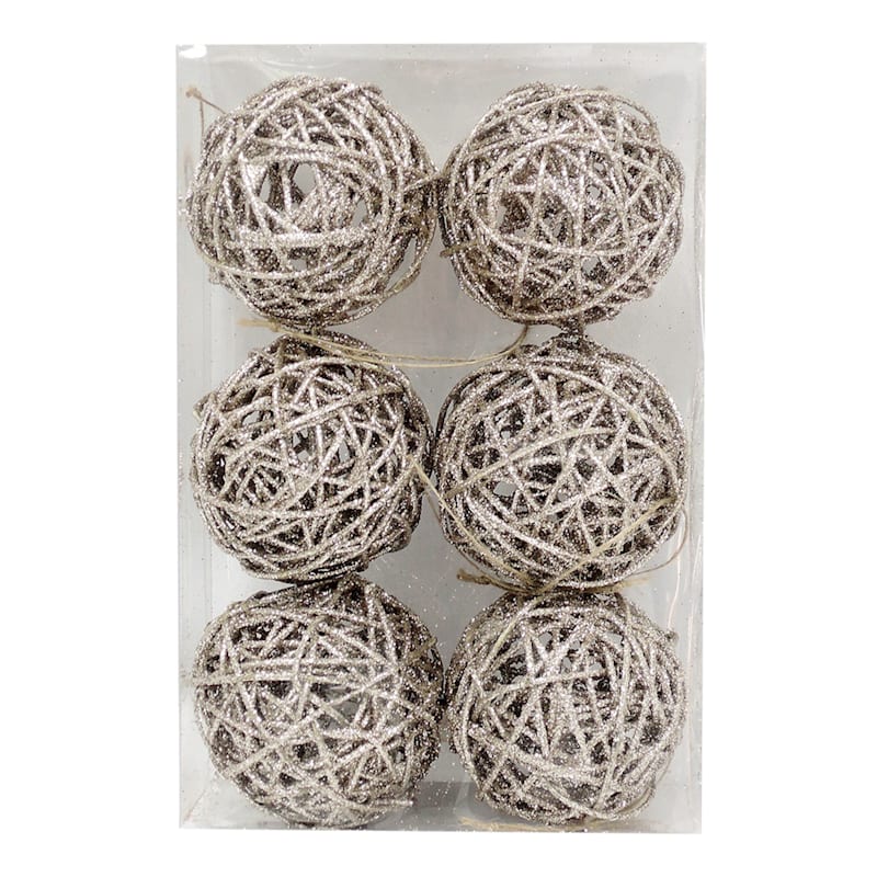 Joyous Noel 6-Count Champagne Glittered Wicker Shatterproof ...