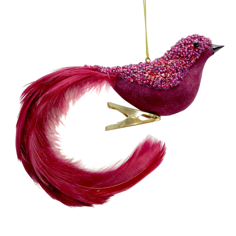 Burgundy Beaded Dove Clip Ornament, 6" At Home