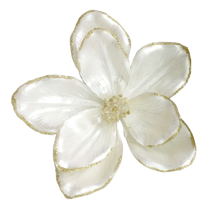 Joyous Noel White Magnolia Clip Ornament, 6.5"